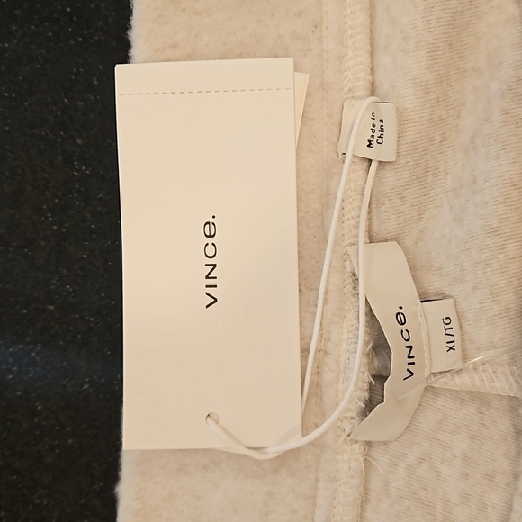 💕VINCE💕 Cotton-Blend Wide-Leg Fleece Trousers ~ White and Grey Melangé XL NWT - Picture 16 of 17